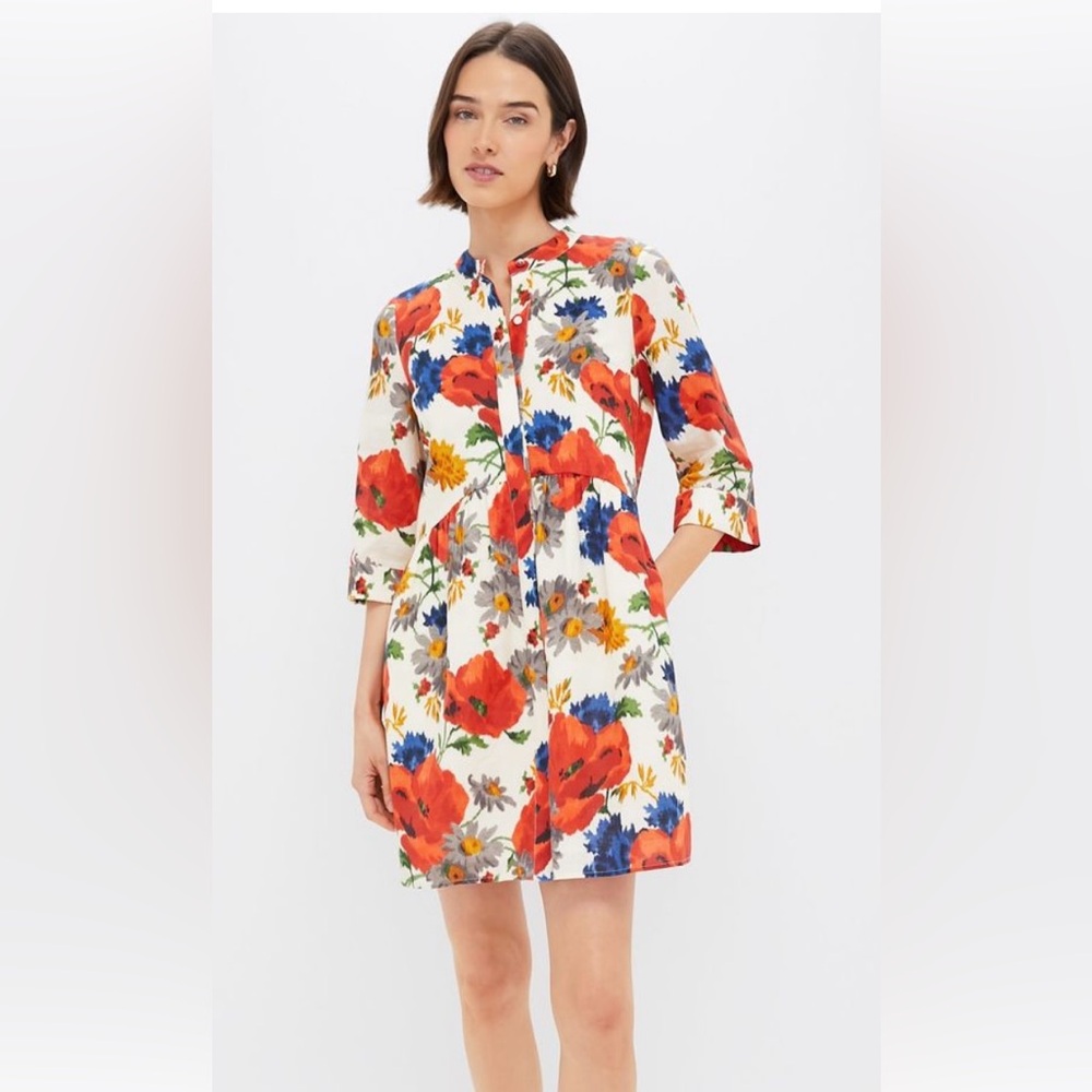 Tuckernuck Crimson Poppy Cotton Linen Royal Shirt Dress
